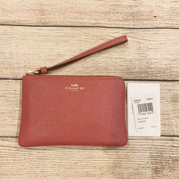 Coach Handbags - Coach Leather Zip Wristlet Wallet Pink Rouge